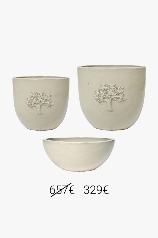 3 krēmbaltu keramikas puķu podu komplekts no Romantika sērijas